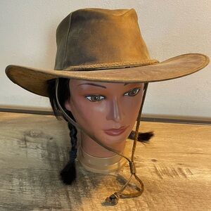 Men's Women's BROWN LEATHER Aussie OUTBACK Western SAFARI HAT